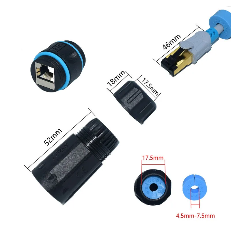 Conector de red impermeable CAT6 RJ45 para exteriores 4,5-7,5mm M23 línea a línea junta blindada IP68 rj45 enchufe de red de categoría 6 - imagen 4