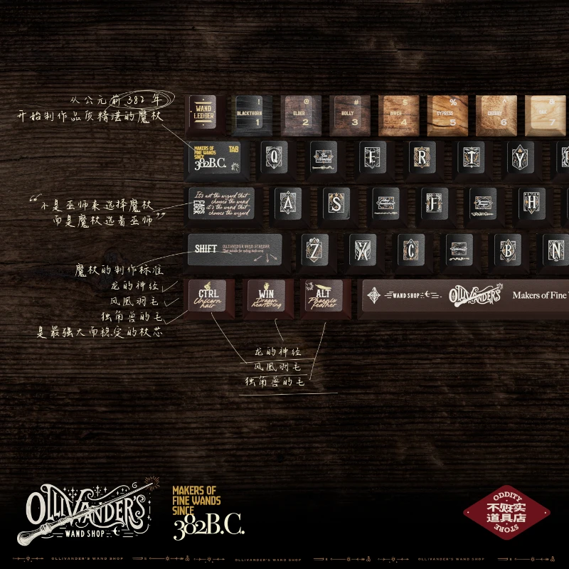 Ollivanders teclas de tienda de varita, teclas PBT personalizadas, perfil de cereza, teclas negras, teclas de punto de juego para juegos, Teclado mecánico Rainy75 - imagen 3