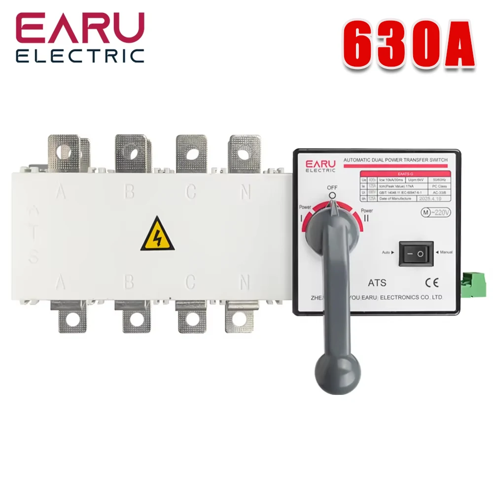 4P 630A AC400V ATS PC interruptor de transferencia automática Selector eléctrico automático o Manual 2 entradas 1 salida alimentación ininterrumpida