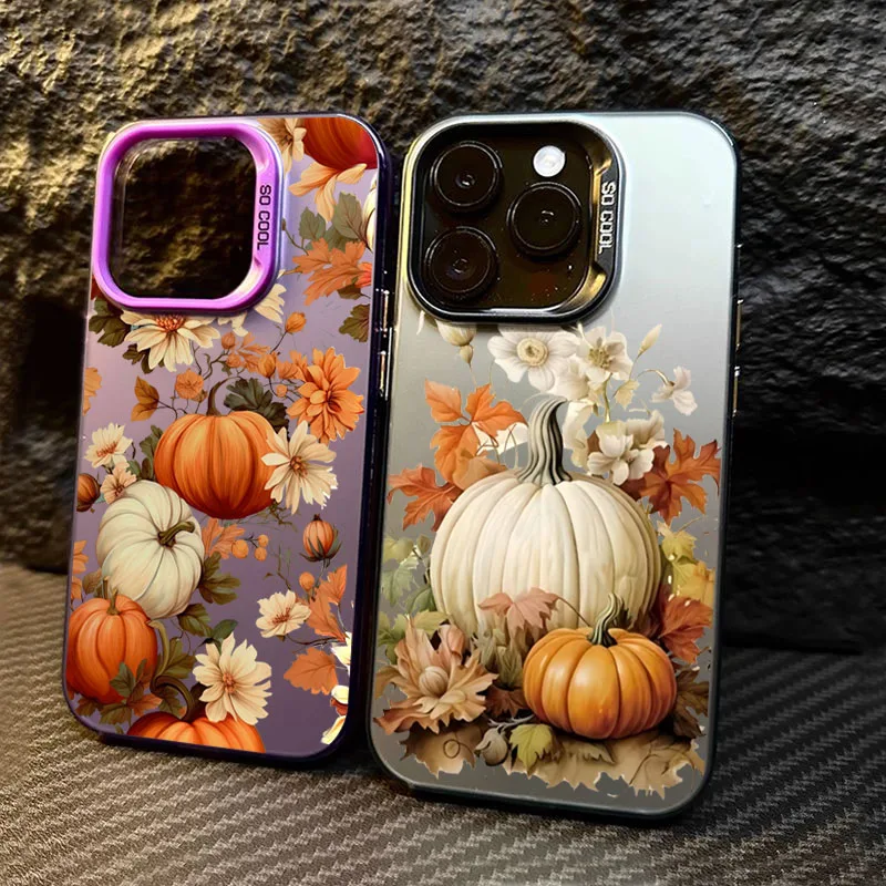 Funda de teléfono con hojas de calabaza para iPhone 17 16 15 14 13 12 11 Pro Max 16E 8 7 Plus X XS XR 17 Air SE2, cubierta a prueba de golpes, otoño y otoño