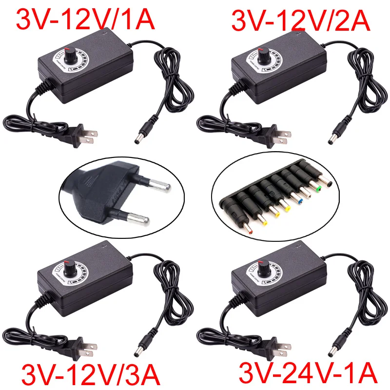 AC 110V-220V a DC interruptor de fuente de alimentación CC ajustable 3V-12V 5V 6V 9v 12v 1A 2A adaptador de corriente del cargador para tira enchufe de EE. UU. UE