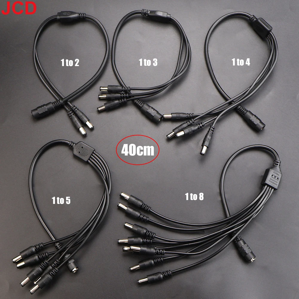 JCD 5,5*2,1mm 1 a 2/3/4/5/6/8 vías Cable divisor de corriente CC 5V 12V Cable conector adaptador de corriente para tira de luces LED cámara CCTV