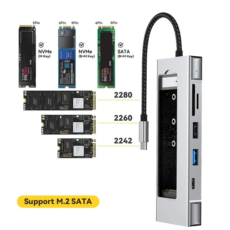 8-in-1 USB 3.2 Hub With Disk Storage Function M.2 SATA NVME SSD Type C to HDMI-Compatible Splitter SD/TF Reader For Macbook Pro - imagen 2