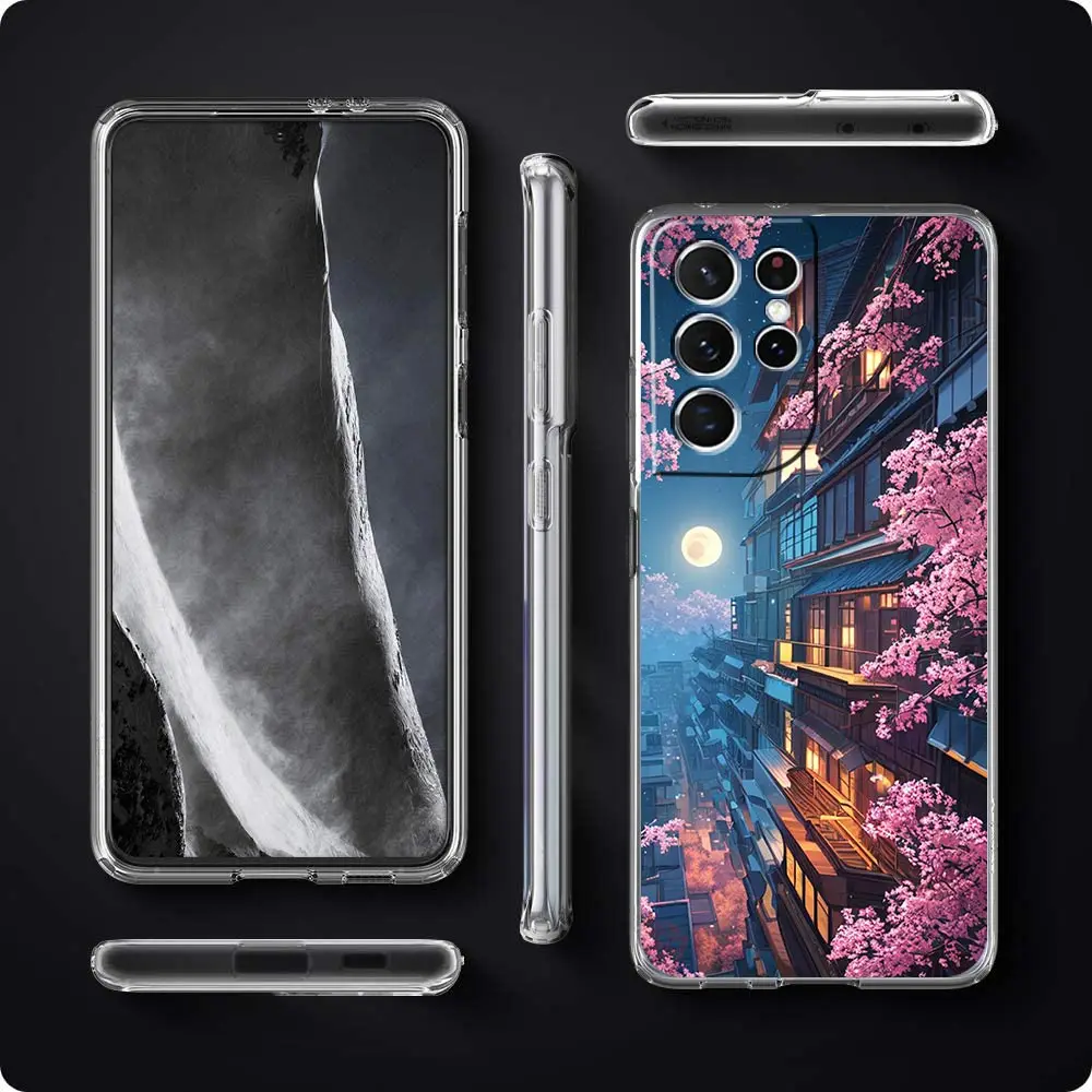 Funda de teléfono con paisaje de Anime japonés para Samsung Galaxy S23 Ultra S22 5G S20 S21 FE 5G S10E S9 S8 S10 Plus, funda transparente de silicona suave - imagen 3
