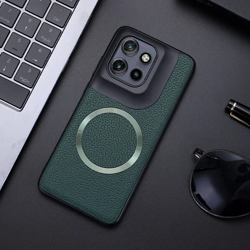 Funda para Magsafe carga inalámbrica dura Premium PU funda trasera de cuero para Motolora Moto S50 Edge 50 Neo