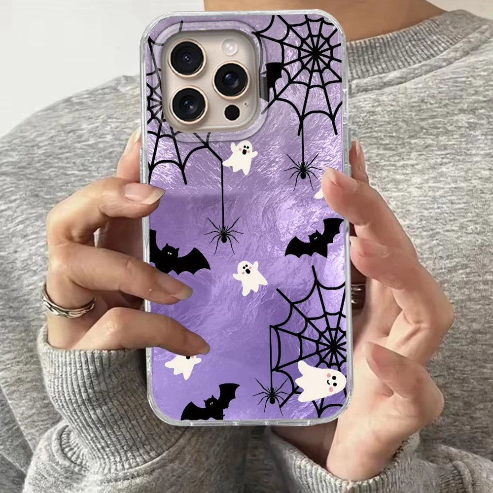 Funda de teléfono con diseño de fantasma de Halloween de dibujos animados para iPhone 16 15 14 13 12 Pro Max 7 8 Plus 11 16e X XS XR SE, funda a prueba de golpes