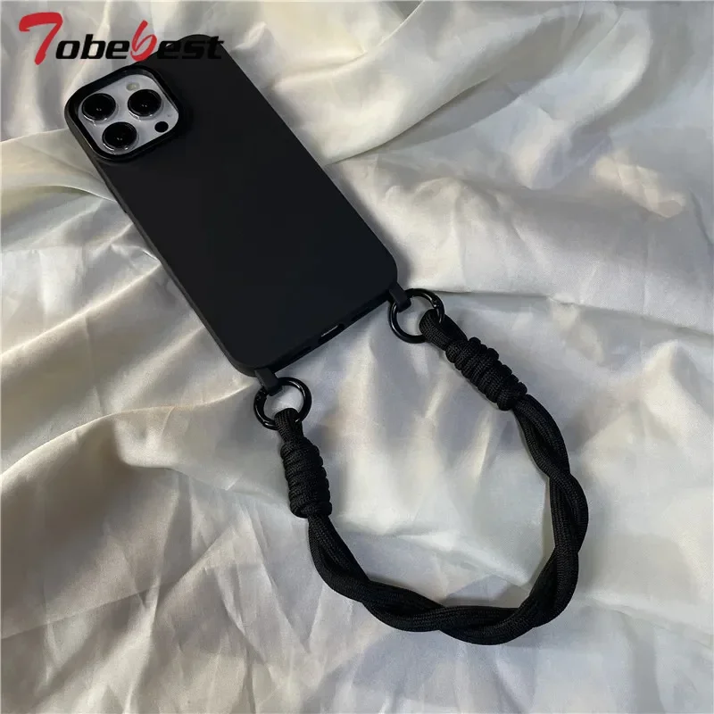 Funda de silicona con correa para la muñeca, carcasa trasera suave para APPle iphone 15, 14, 13, 12, 11 Pro, XS, Max, XR, X - imagen 3