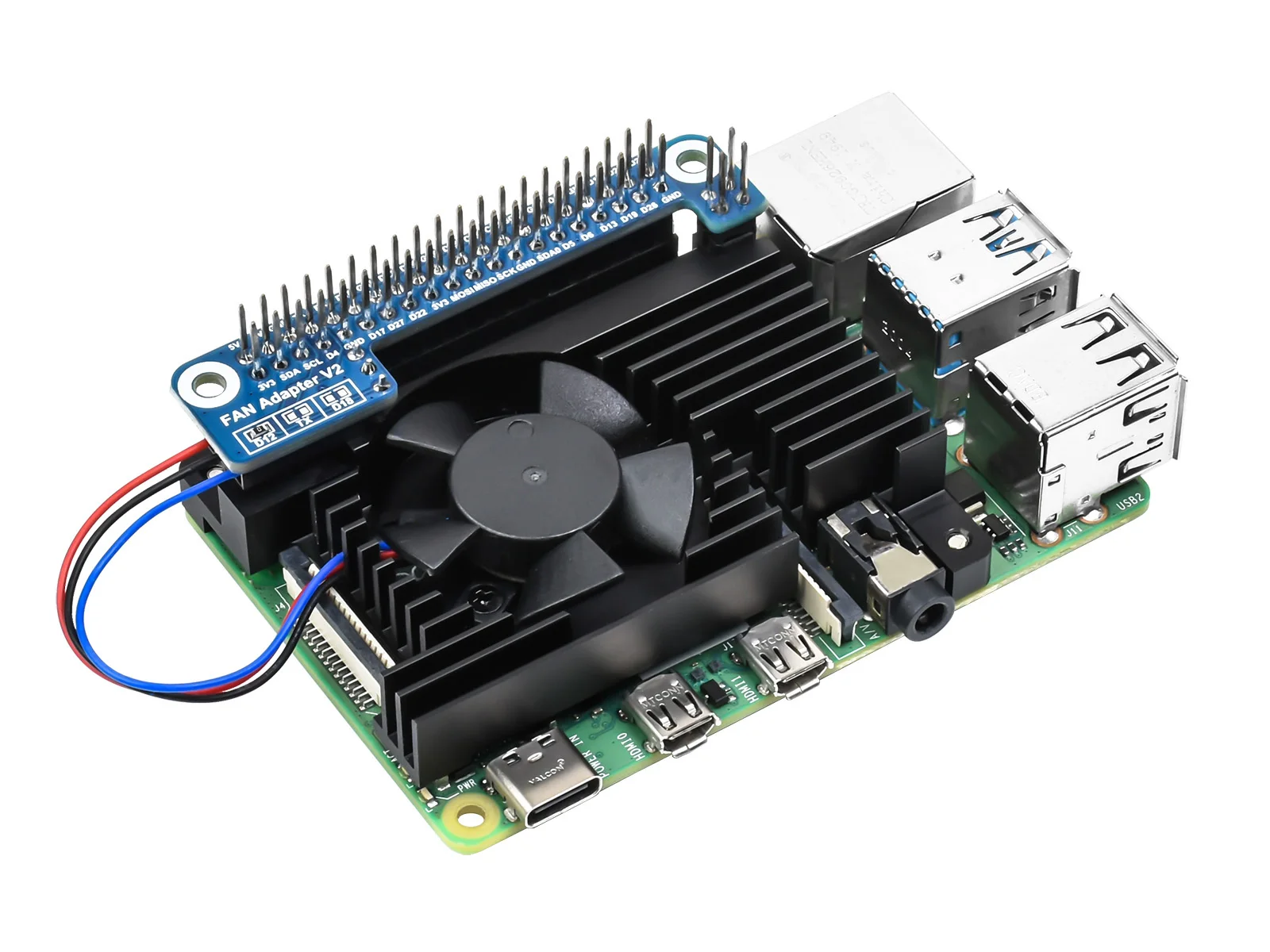 Waveshare ventilador de refrigeración de aleación de aluminio todo en uno dedicado de bajo ruido para Raspberry Pi 4B, ajuste de velocidad PWM, mejor refrigeración - imagen 5
