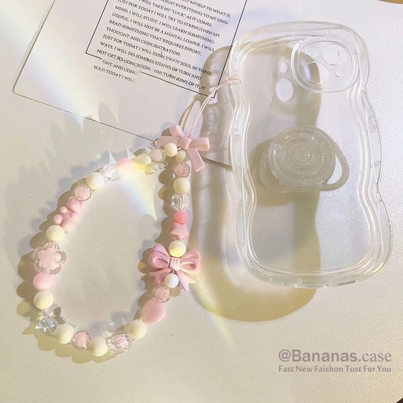 Amor corazón lazo nudo correa de muñeca corte dibujos animados teléfono encantos anti-pérdida cordón para teléfono móvil cuentas cuerda hecha a mano llavero colgante - imagen 4