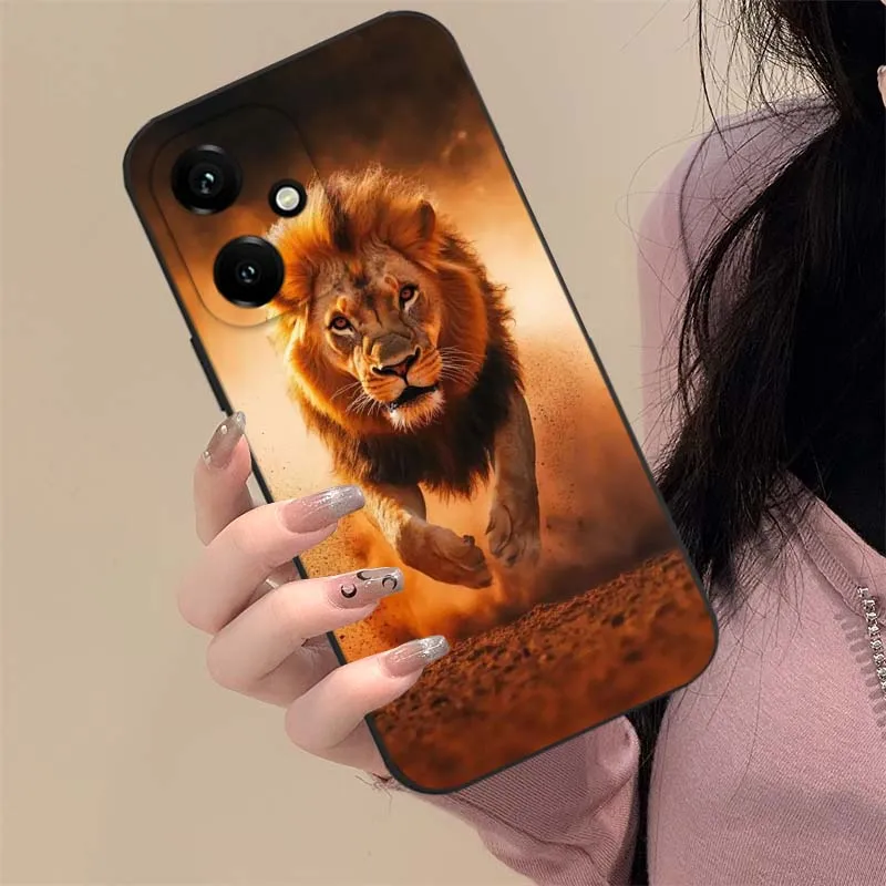 Estampado de León Animal para Huawei Honor 9X 9A 8A 8X 80 70 60 50 SE Lite Pro Plus Prime 5G funda de teléfono negra - imagen 4