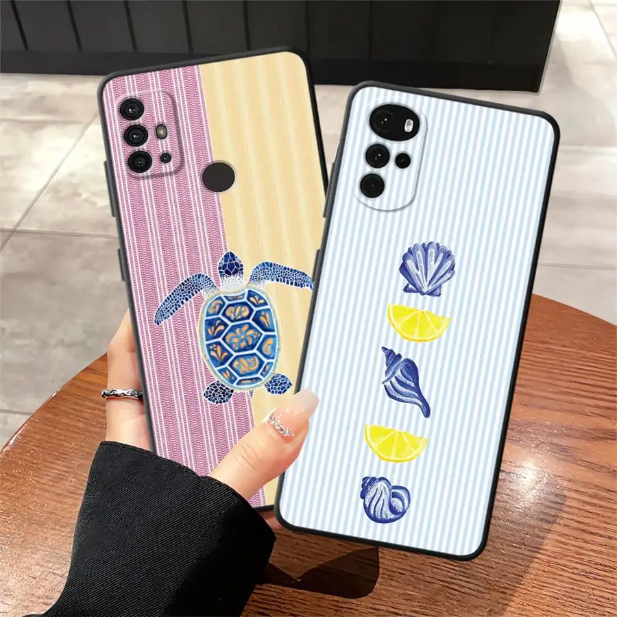 Funda de teléfono suave negra con animales marinos para Motorola Mot G32 G71 G51 G73 Edge 20 Pro 30 Lite G22 Edge40 G53 G30 G50 G52 G60