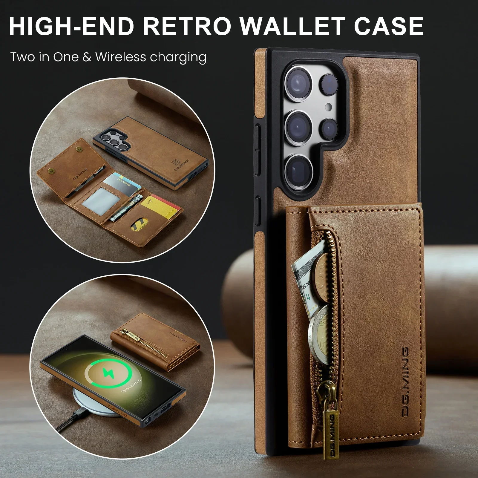 Funda tipo billetera con cremallera RFID de cuero magnético desmontable para Magsafe Samsung Galaxy S24 S21 Ultra S22 Plus S23 Fe funda con soporte de bolsillo - imagen 2