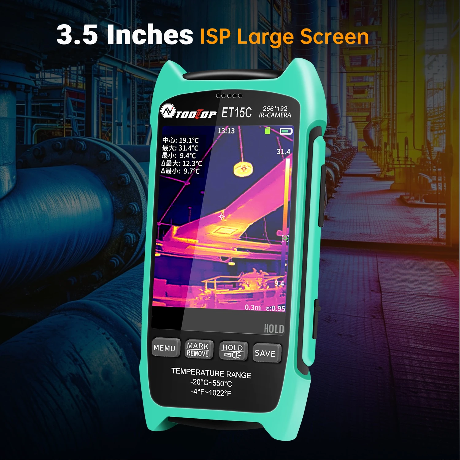 Cámara termográfica portátil TOOLTOP ET15C industrial de 3,5 pulgadas 256*192 -20 ℃ ~+550 ℃   Reparación de automóviles y circuitos - imagen 2