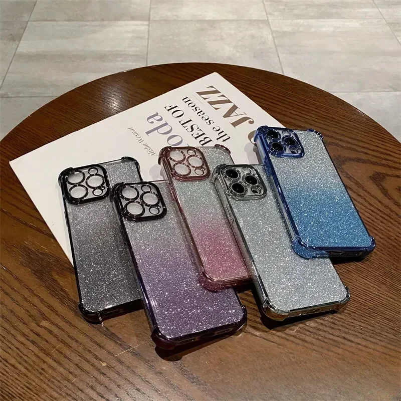 Funda de teléfono galvanizada con purpurina plateada y rosa para Iphone 16 Pro Max 11 12 13 14 15 Pro Max 16 7 8 Plus X XS XR, funda a prueba de golpes - imagen 3
