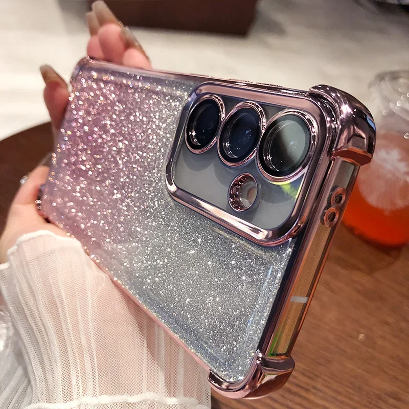 Glitter para Samsung S25 funda chapada para Galaxy S25 Ultra S24 FE S23 Plus A55 A54 A53 cubierta protectora de película de lente transparente suave - imagen 3