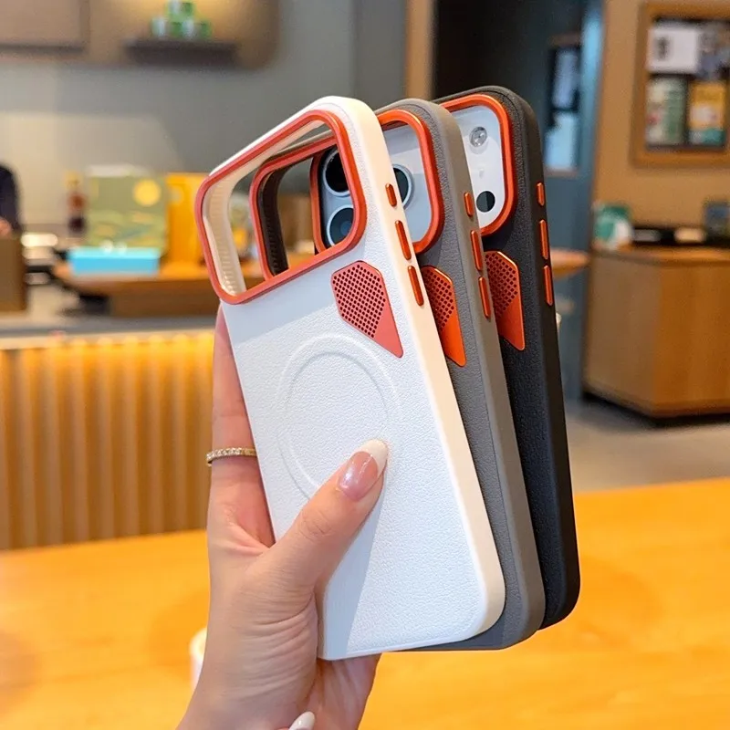 Para iPhone17 Pro Max, 17 Pro funda magnética ELVEV alta calidad PU cuero duro PC disipación de calor cubierta de teléfono para iPhone Air - imagen 3