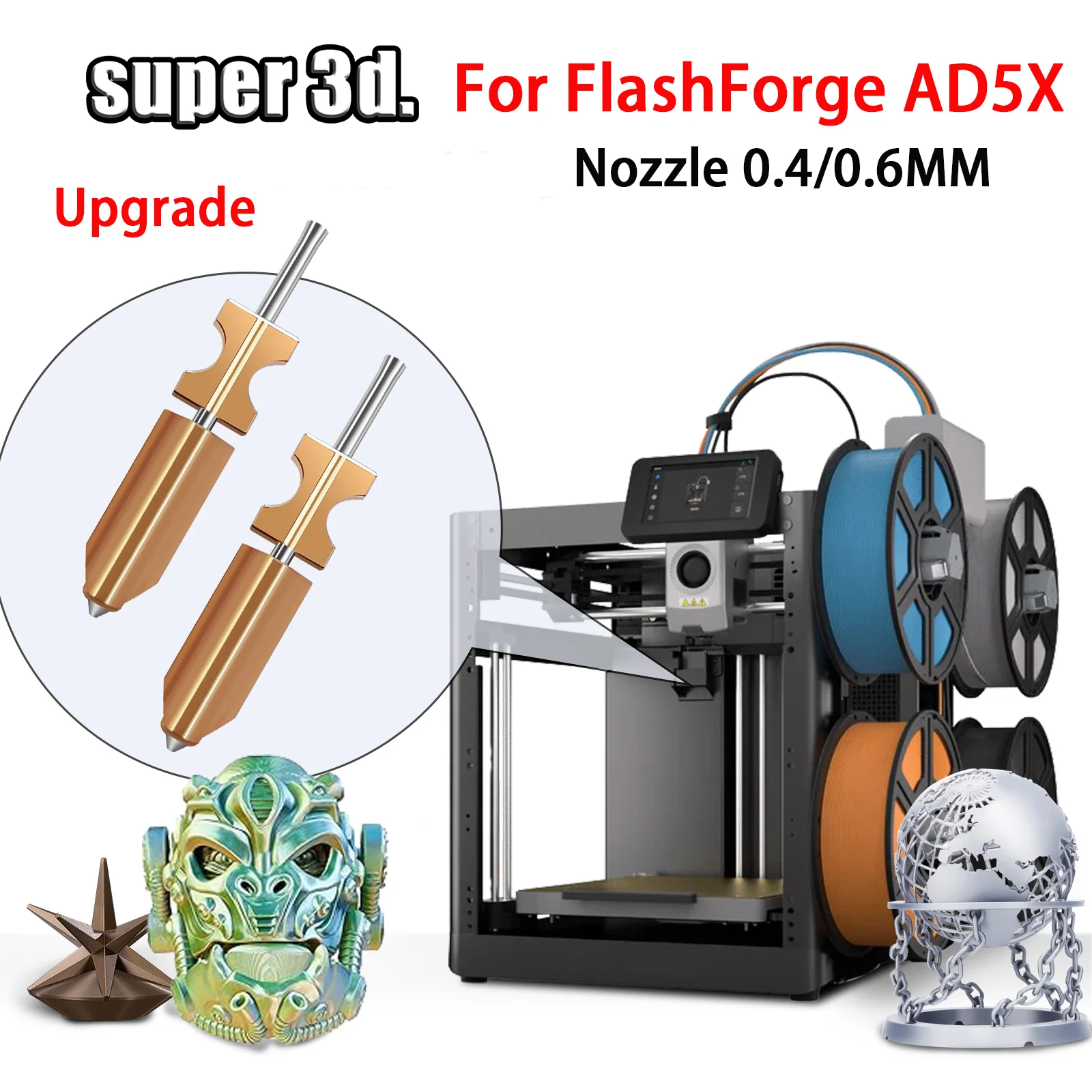 Nuevo para FlashForge Ad5x boquilla endurecida 0,4 0,6mm publicidad Ad5x extrusora Flashforge Ad5x Hotend piezas de accesorios de impresora 3d