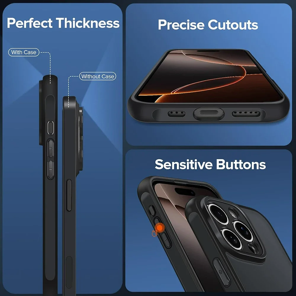 Funda resistente a prueba de golpes de grado militar para iPhone 15 16E 14 13 12 11 Pro Max Plus Mini transparente mate híbrido duro cubierta de PC suave - imagen 3