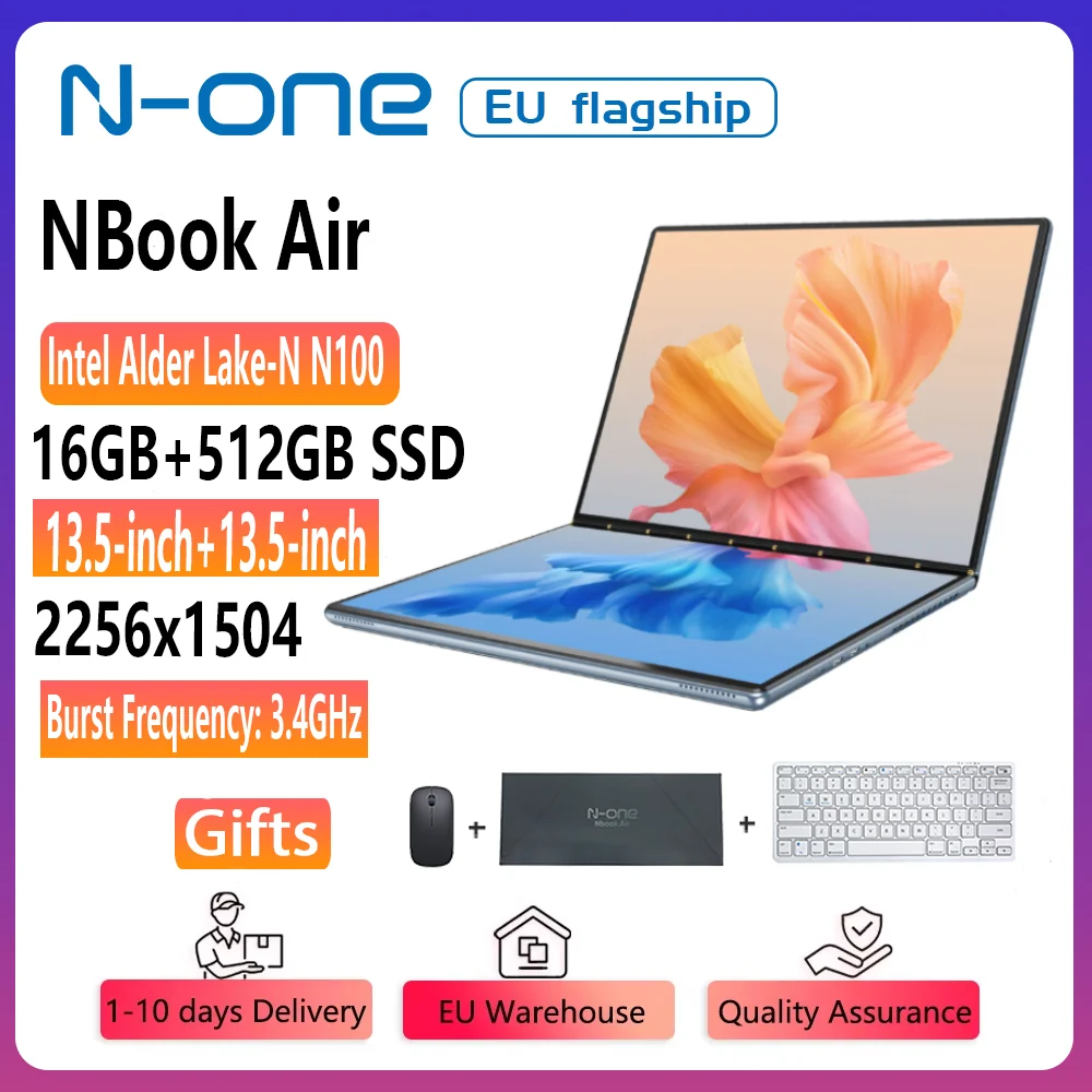 2024 N-one NBook air Windows 11 Intel N100 Pantalla táctil dual dual de 13,5 pulgadas 2 en 1 computadora portátil 16 GB + 512 GB