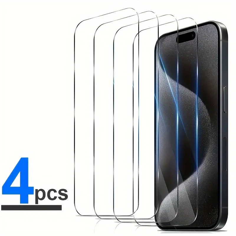 4 protectores de pantalla de vidrio templado para iPhone 16 15 14 Pro Max 11 12 13 Pro Mini 7 8Plus XR XS vidrio resistente a los arañazos