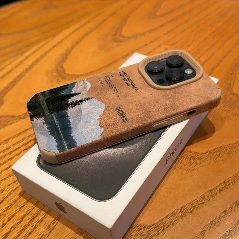 Para iPhone 17 16 Pro Max 15 14 13 12 11 Funda con motivo de montaña y paisaje de lago para iPhone XS Max XR X 16 Plus Funda de piel sintética - imagen 4