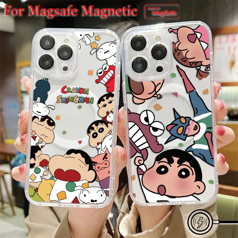 Funda de teléfono magnética con crayones de Anime Shin-chans Magsafe para Samsung Galaxy S25 S24 S23 S22 S21 S20 FE Plus Ultra 5G, funda transparente de TPU