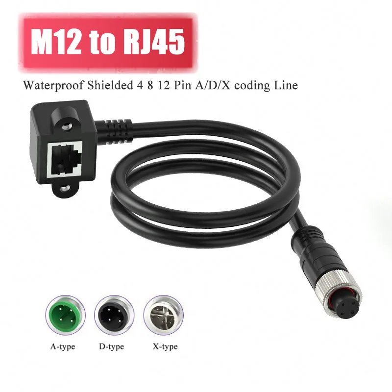 M12 4 8 12 pines tipo A/D/X a codificación RJ45 blindado Gigabit cadena de arrastre Cable de conexión línea cámara Industrial Cable de red