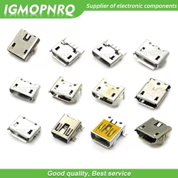 20 piezas conector de enchufe SMT de 5 pines y 10 pines Micro USB tipo B colocación hembra 12 modelos conector de enchufe SMD DIP