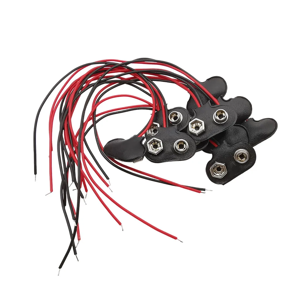 Conector de batería de 9V, 10 Uds., Clip de batería tipo I/T de 9 voltios, hebilla de carcasa suave/dura a presión con conexión de Cable rojo y negro 26AWG