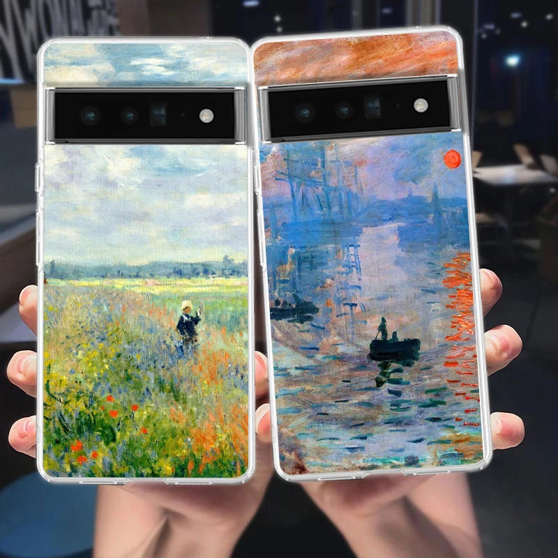 Claude Monet-funda de teléfono de artes impresistas, carcasa de TPU suave para Google Pixel 8, 7, 6 Pro, Pixel 6A, 5, 4, 5A, 4A, 3A, XL, 5G, transparente