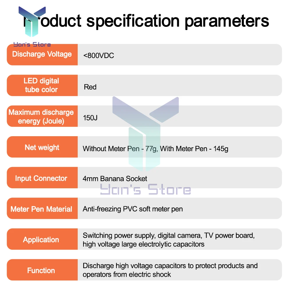 Condensador de batería de 800V, descargador rápido, herramienta de descarga de alto voltaje, reparación electrónica, bolígrafo Digital, herramienta de descarga rápida - imagen 5