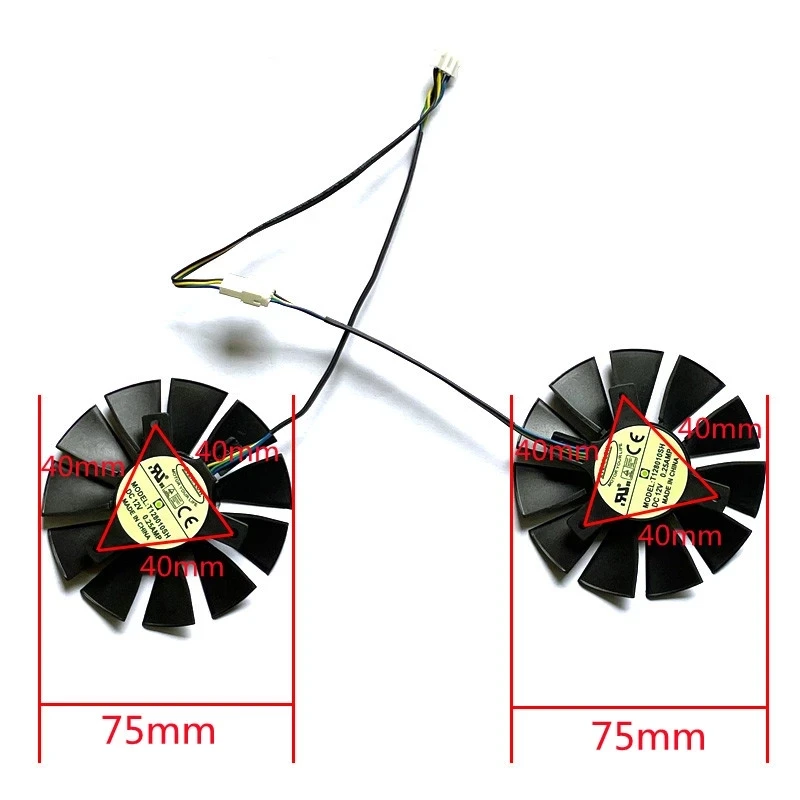 Ventilador de tarjeta gráfica T128010SH FD7010H12S 75Mm 4PIN GTX960 GPU para ASUS Strix GTX1060 1050 GTX960 GTX950 GTX750Ti R9 370 - imagen 2
