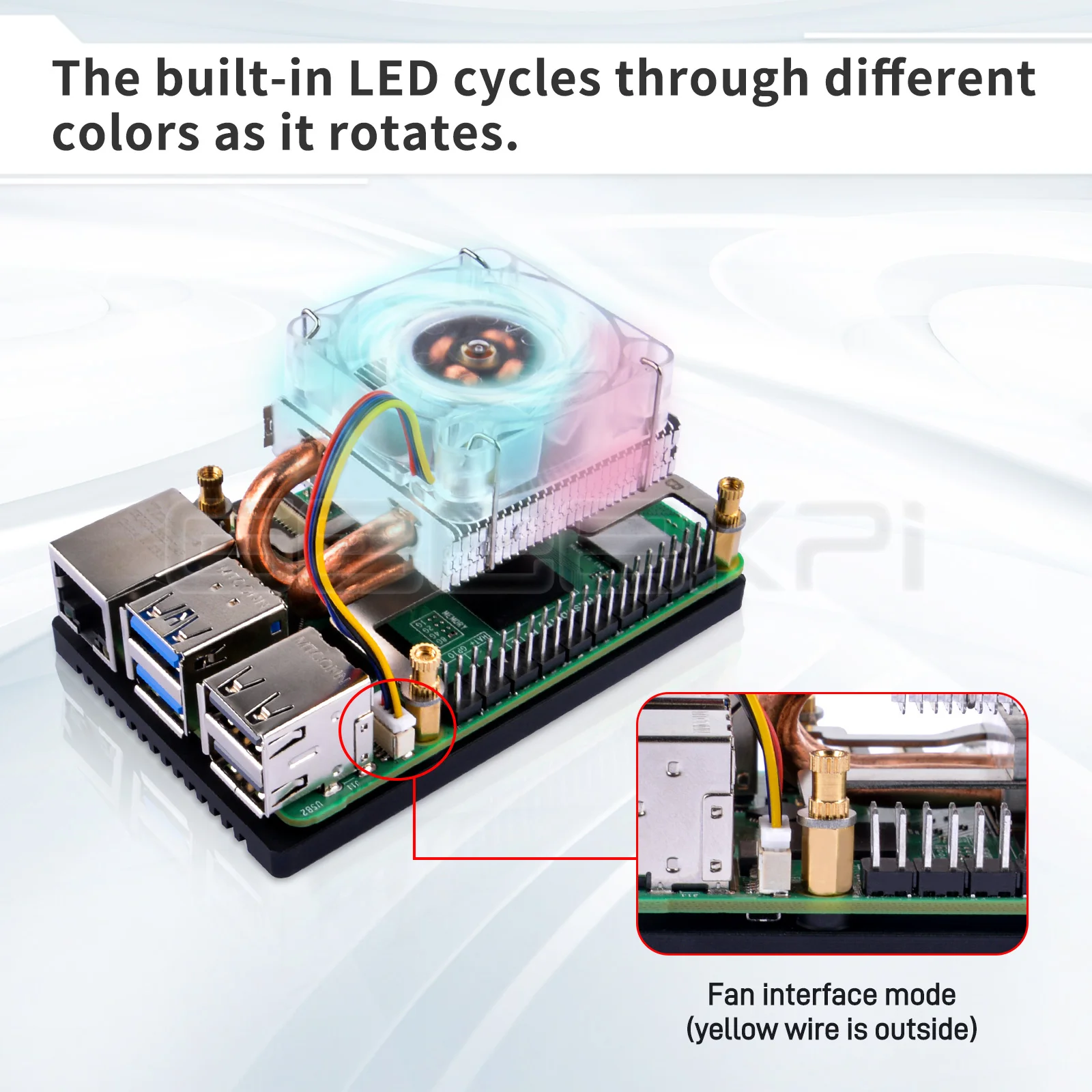 GeeekPi-ventilador de refrigeración de torre de hielo de bajo perfil para Raspberry Pi 5, Super 7 colores RGB, luz cambiante con soporte para Raspberry Pi 5 - imagen 3