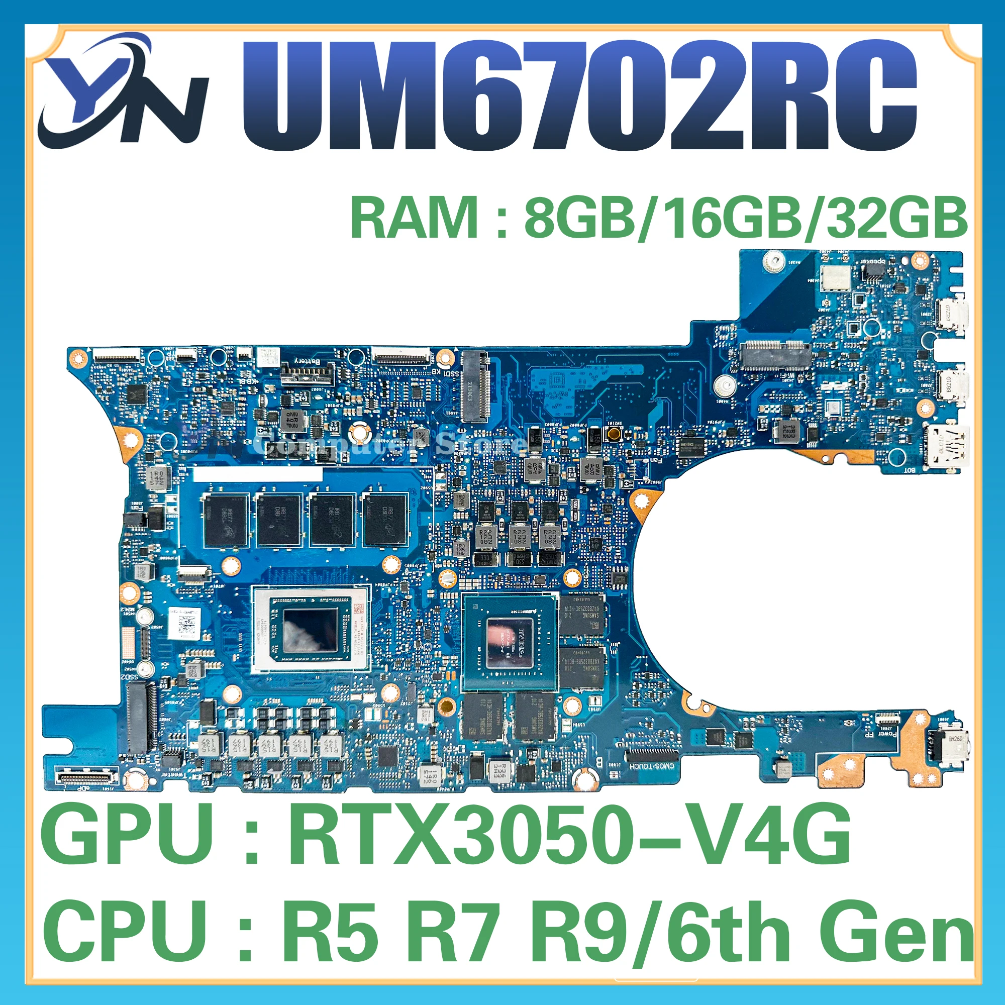 Placa base UM6702 para ASUS UM6702RC UM6702RA UM6702R placa base para ordenador portátil R5-6600H R7-6800H R9-6900H RAM-8GB/16GB/32GB 100% prueba OK