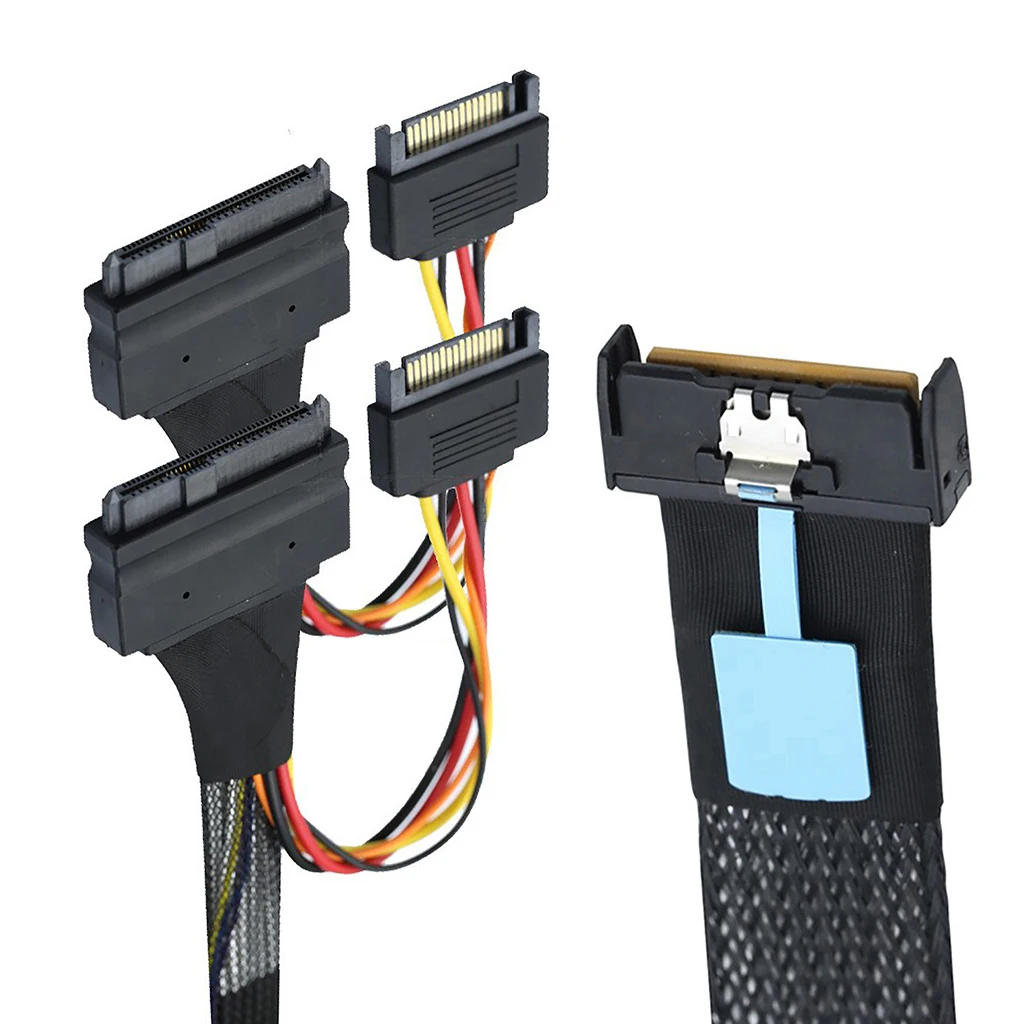 Slimline SAS MCIO 8i 74P a Dual SFF 8639 con cable de datos de alimentación macho SATA 15P para cable adaptador de servidor - imagen 4