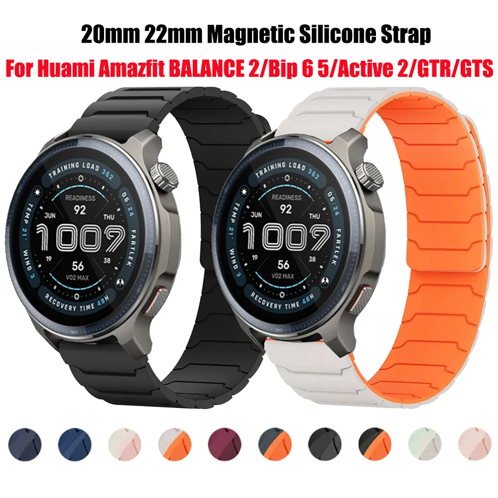 Correa magnética de 20mm y 22mm para Huami AMAZFIT BALANCE 2, banda de bucle de silicona GTR 4/3/3 Pro 2e GTS 4 3 2 mini BIP 6 5 correas deportivas