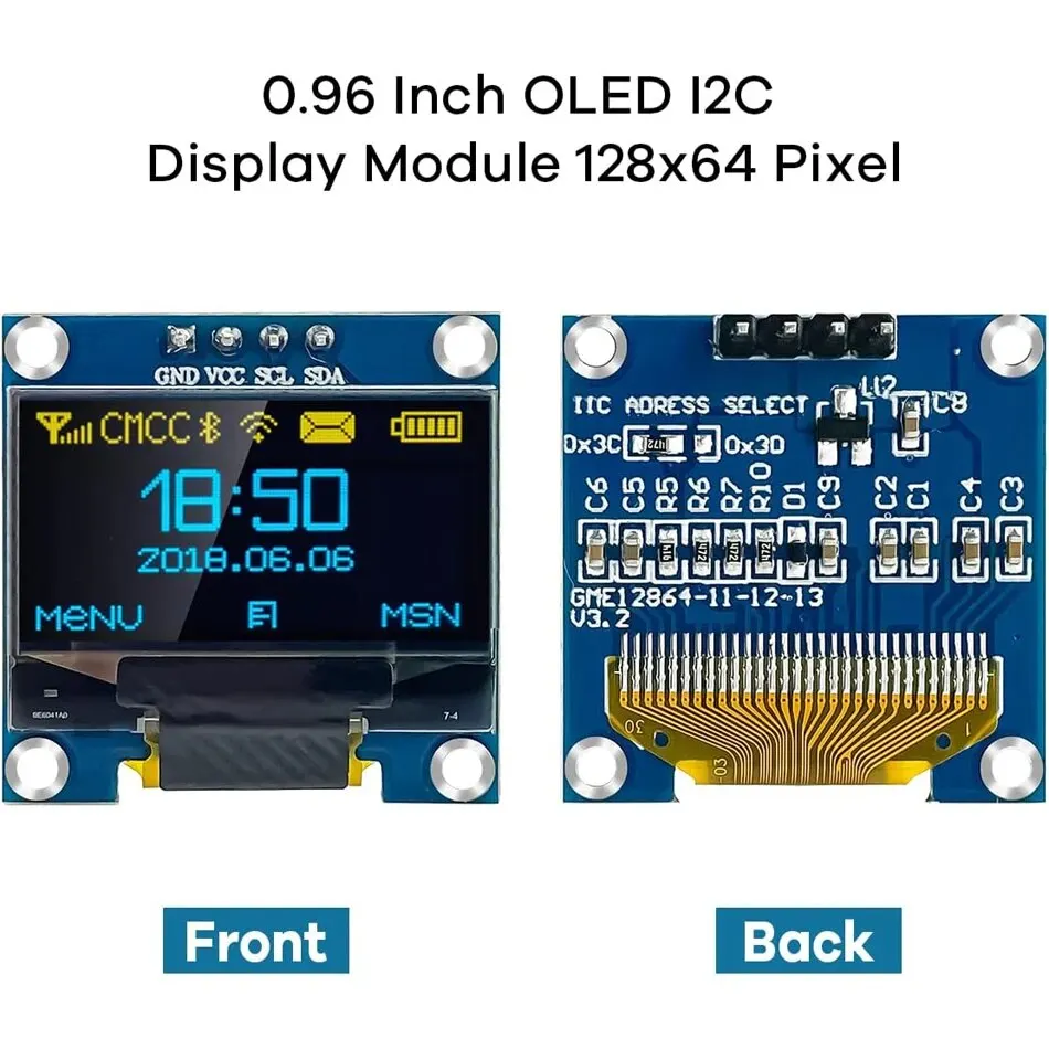 Módulo de pantalla OLED de 0,96 pulgadas para Arduino, I2C, IIC, 128x64, ss-d-1306, 3,3 V-5V, azul/azul, amarillo/blanco, ESP32, ESP8266