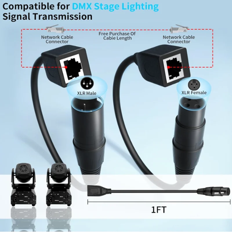 Cable conector corto de Audio XLR Dual de 0,25 m, 3 pines macho a RJ45 hembra, interfaz de red hembra a XLR, transmisión de señal de Audio - imagen 2
