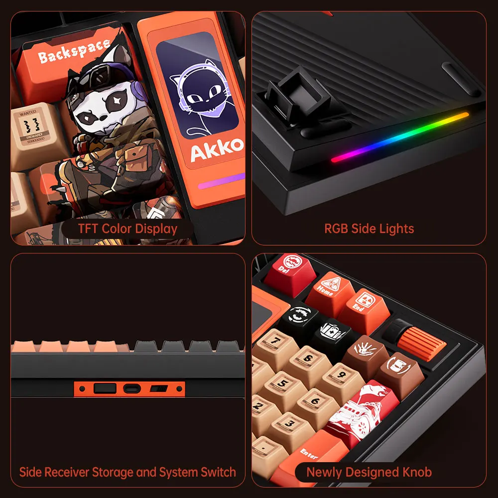 Akko 5098B Teclado mecánico inalámbrico para jugar con pantalla TFT de 1,47 pulgadas perilla Vertical 1800 compacto 96 teclas junta RGB de intercambio en caliente - imagen 4
