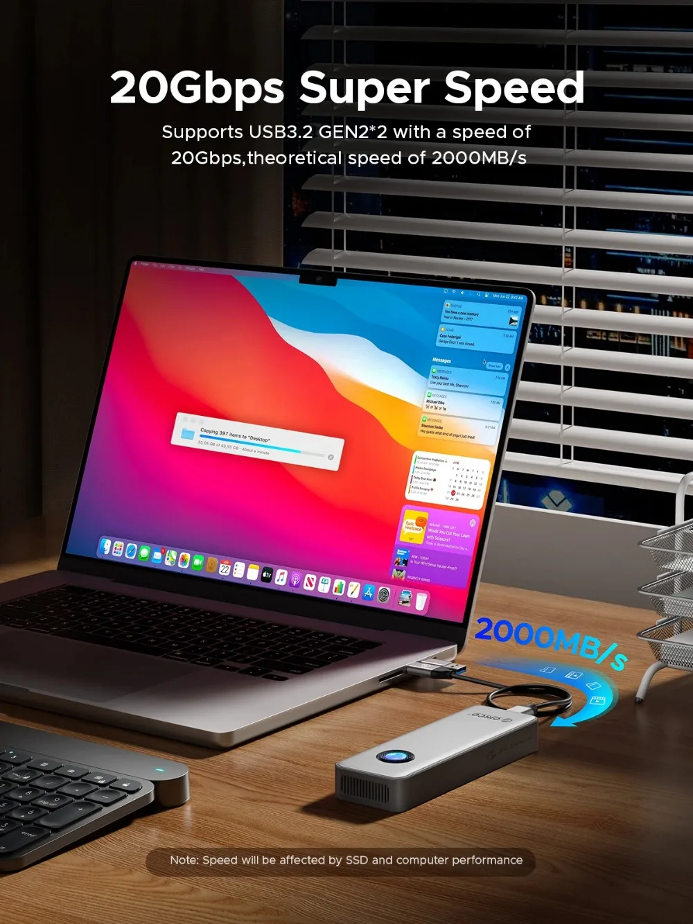 ORICO-carcasa de aluminio M.2 NVME SSD, herramienta adaptadora con ventilador de refrigeración para carcasa de PC, USB3.2, 20gbps, RGB, tipo C - imagen 3