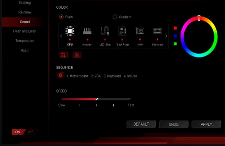 Una pantalla de computadora con una paleta de colores y una rueda