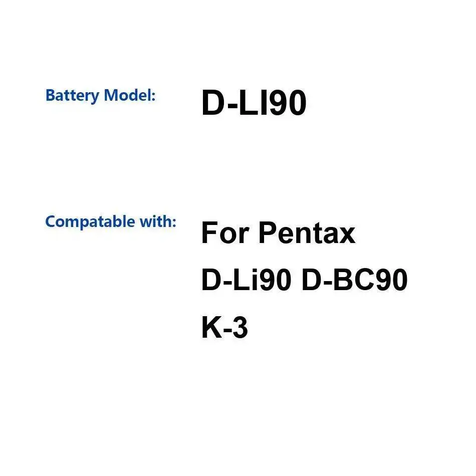 For Pentax D-Li90 D-BC90 K-3 2300Mah Reliable Power Camera Battery