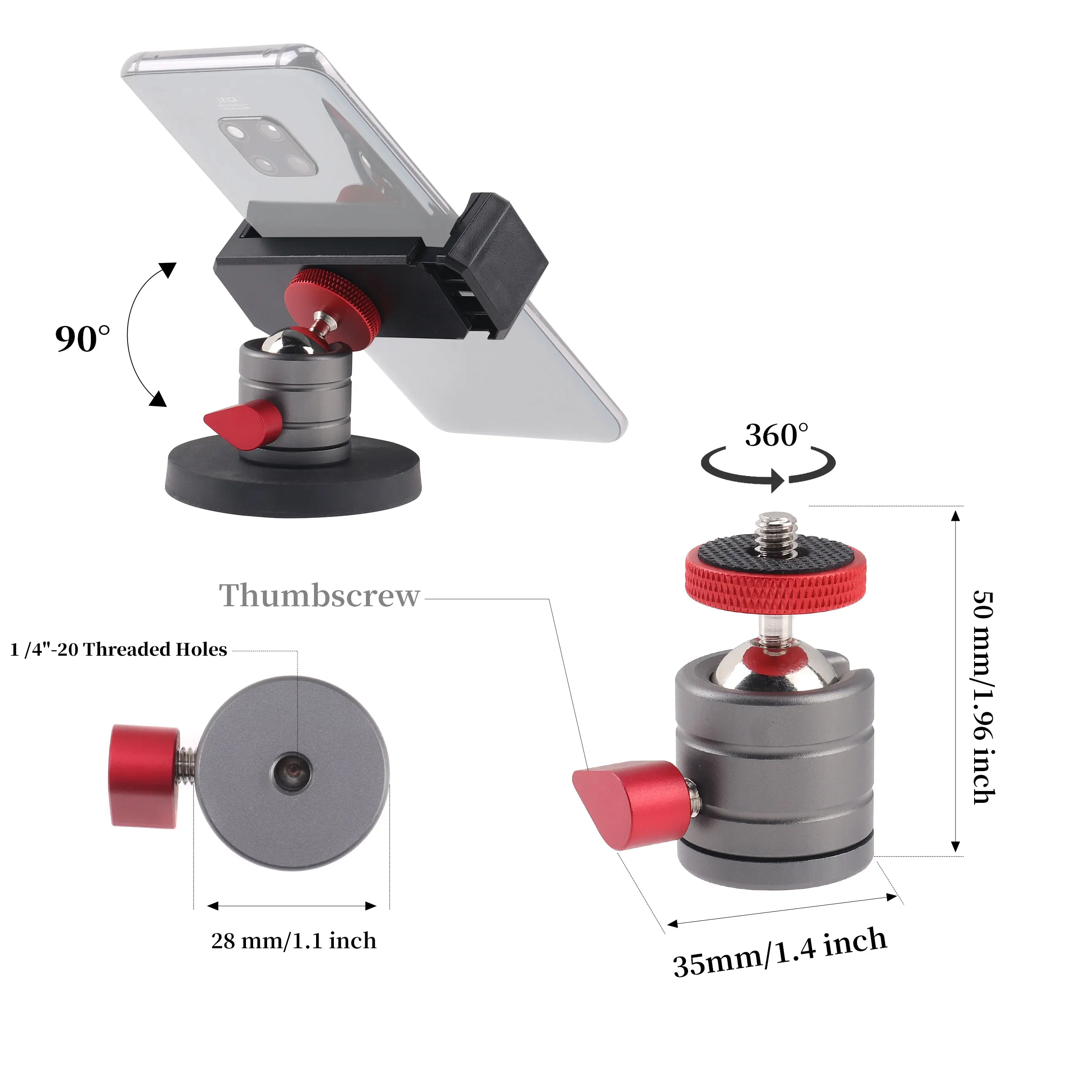 Mini cardán esférico totalmente metálico, ajuste universal adecuado para trípode micro-SLR, accesorios de soporte, base fija de succión magnética - imagen 4