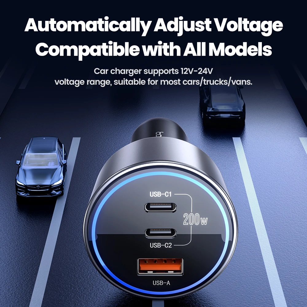 Toocki 200W USB C cargador de coche para tableta QC4.0 PD3.0 LED de alta velocidad tipo C cargador de teléfono de coche rápido para iPhone 15 13 Samsung POCO - imagen 3