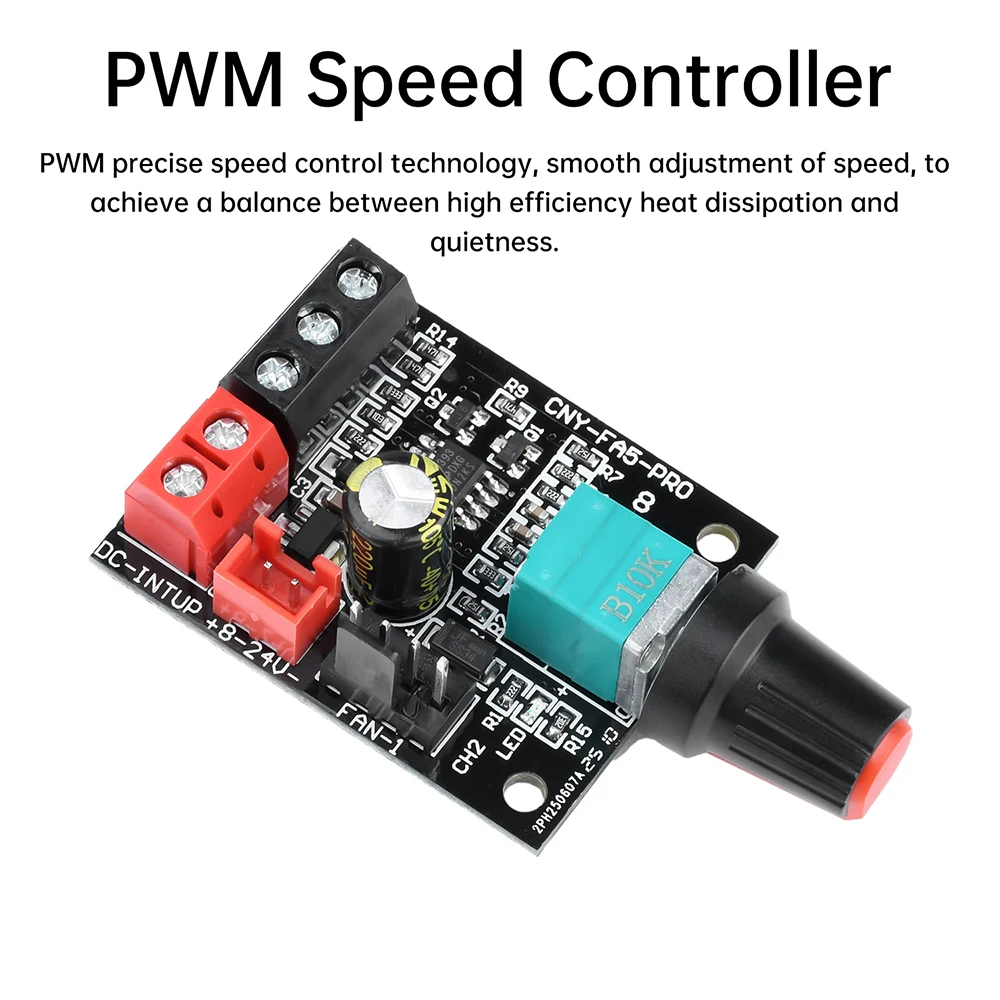 Controlador de velocidad del ventilador violento de 4 cables 5A DC 8-24V Motor de CC sin escobillas Controlador de velocidad PWM con interruptor Ciclo de trabajo ajustable 0-100% - imagen 2