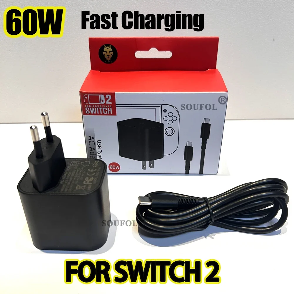 Cargador rápido de 60W para consola de juegos Switch, enchufes estándar, accesorios de fuente de alimentación para enchufe de EE. UU./UE