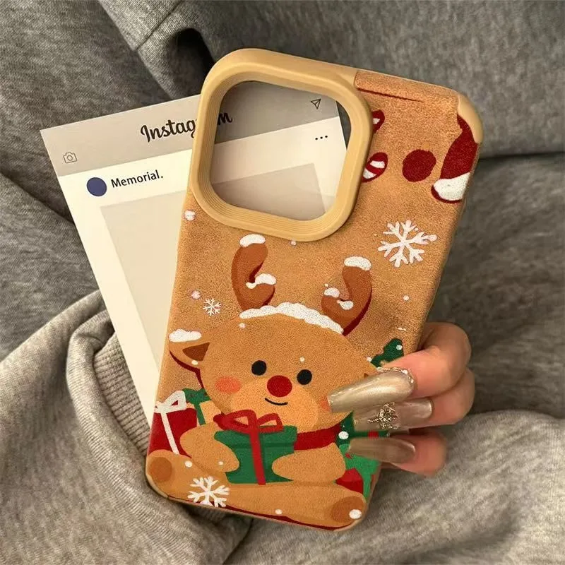 Funda de teléfono de piel sintética con diseño de patrones de renos navideños para iPhone 16, funda para iPhone 15 Pro Max 14 Plus 11 13 12 XS X XR - imagen 3