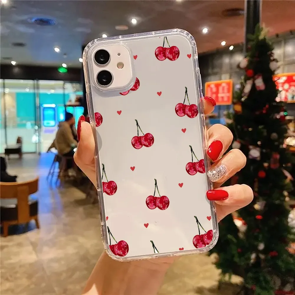 Funda de teléfono transparente con forma de corazón de cerezas rosas para iPhone 17 16 11 13 15 14 12 Pro Max 7 8 Plus XS X XR 17 Air cubierta transparente - imagen 2