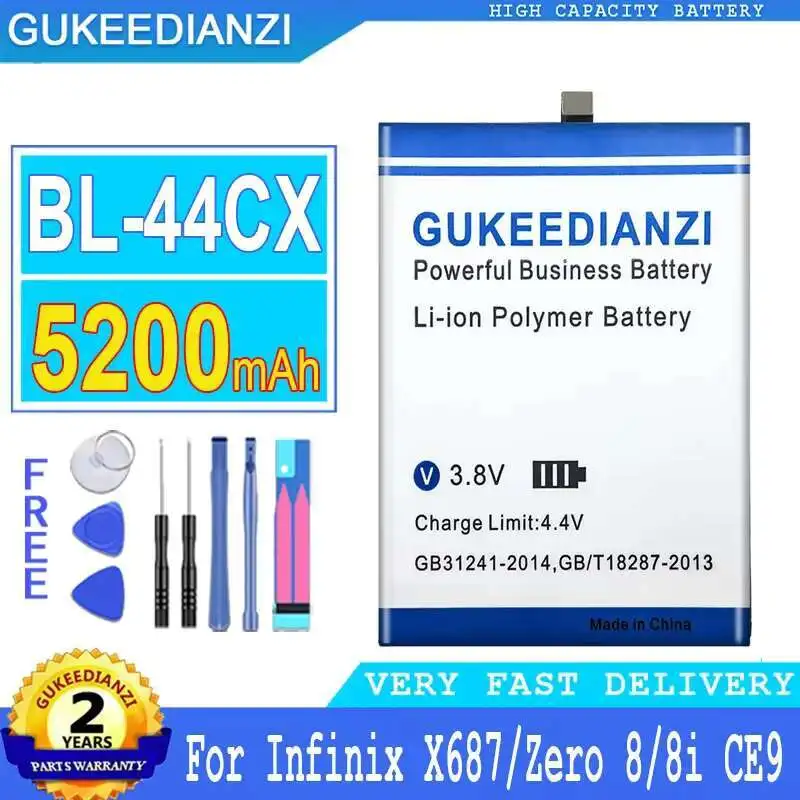Batería GUKEEDIANZI de 4800mAh/5900mAh BL-44AX BL-44CX para INFINIX Note 4/5 Pro X687 X605 X571 Hot 8 9 Spark 5 Pro Zero 8 8i CE9