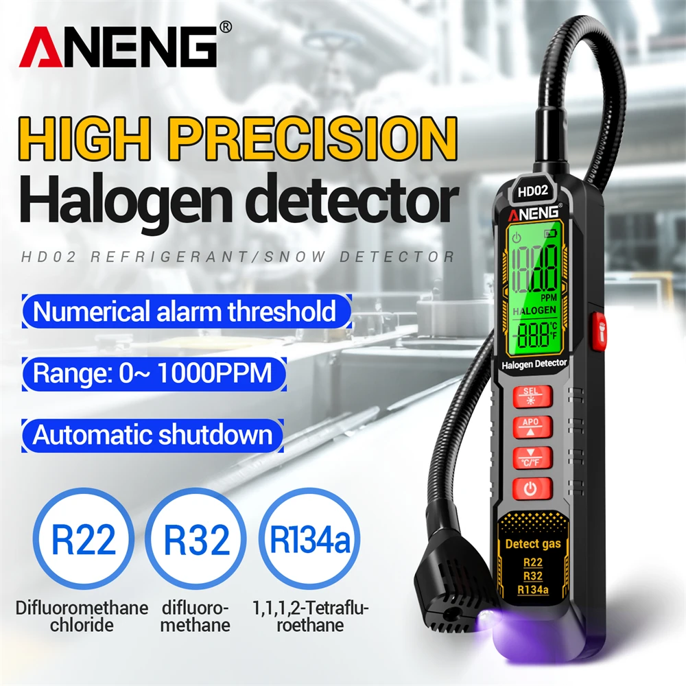 Probador de microfugas Freon 0-1000PPM medidor recargable tipo C ANENG HD02 sonda Flexible Detector de refrigerante de Gas herramienta R22 R23 R134a - imagen 2